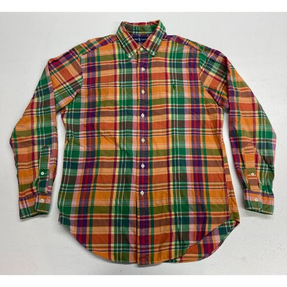 VTG Polo Ralph Lauren Madras India cotton plaid button up shirt, M - Picture 2 of 4
